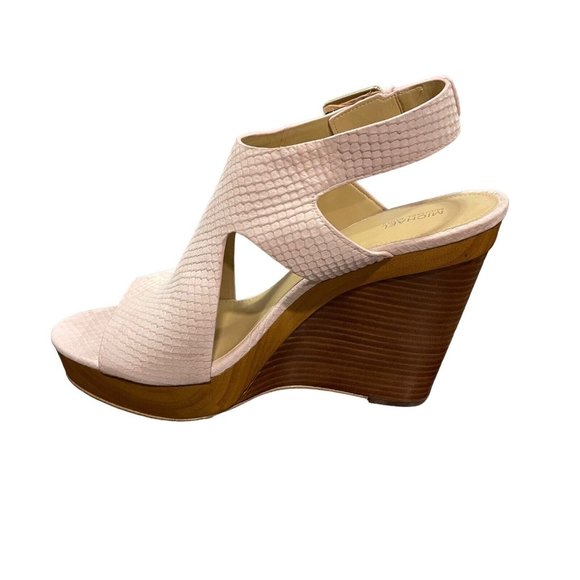 Michael Kors Josephine Wedge Soft Pink Leather Platform Sandals Womens 11M w/Box - Picture 7 of 12